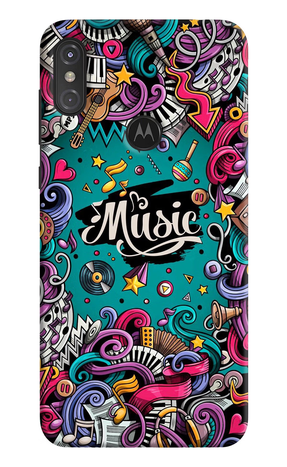 Music Graffiti Moto One Power Hard Case Back Cover by Casekaro