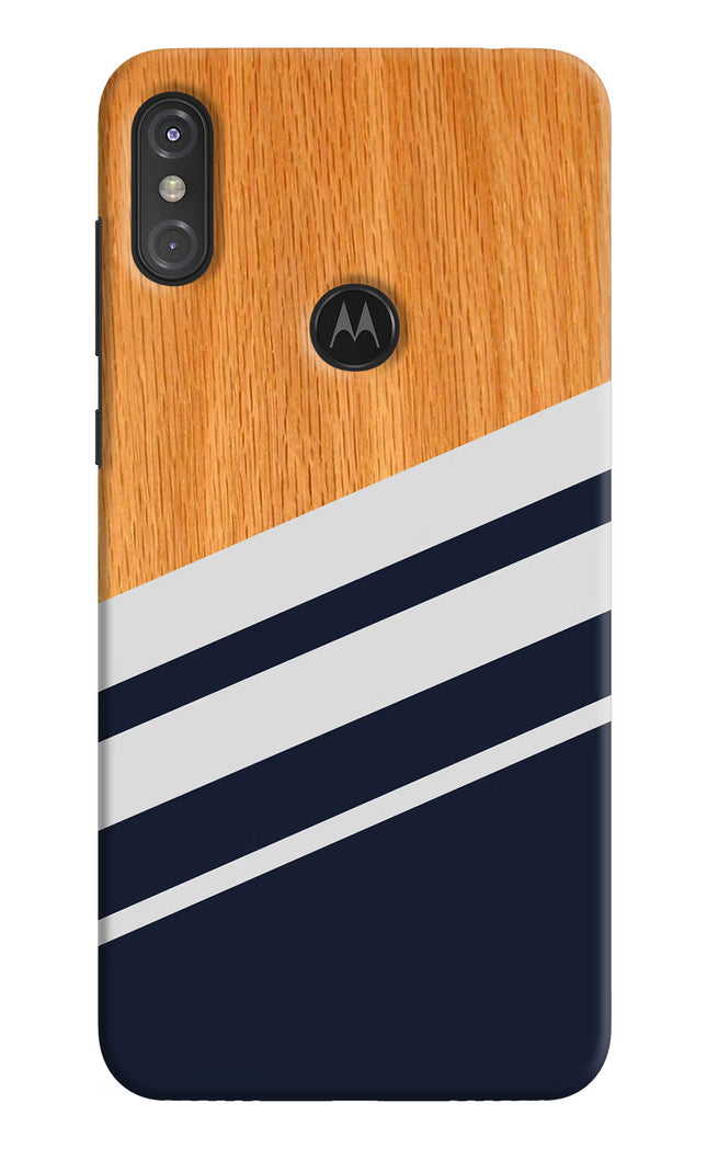 Blue and white wooden Moto One Power Hard Case Back Cover by Casekaro
