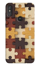 Wooden Puzzle Moto One Power Hard Case Back Cover by Casekaro