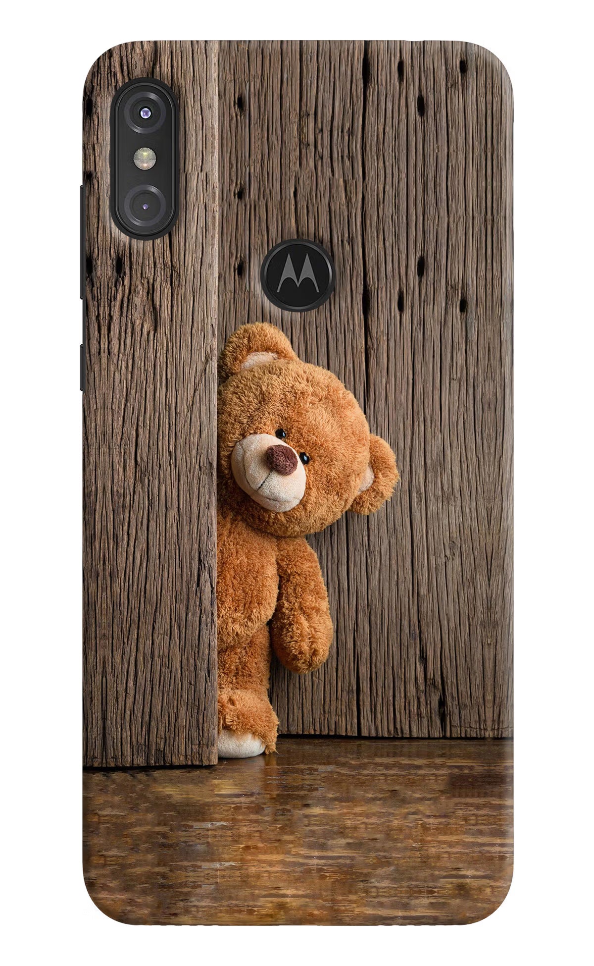 Teddy Wooden Moto One Power Hard Case Back Cover by Casekaro
