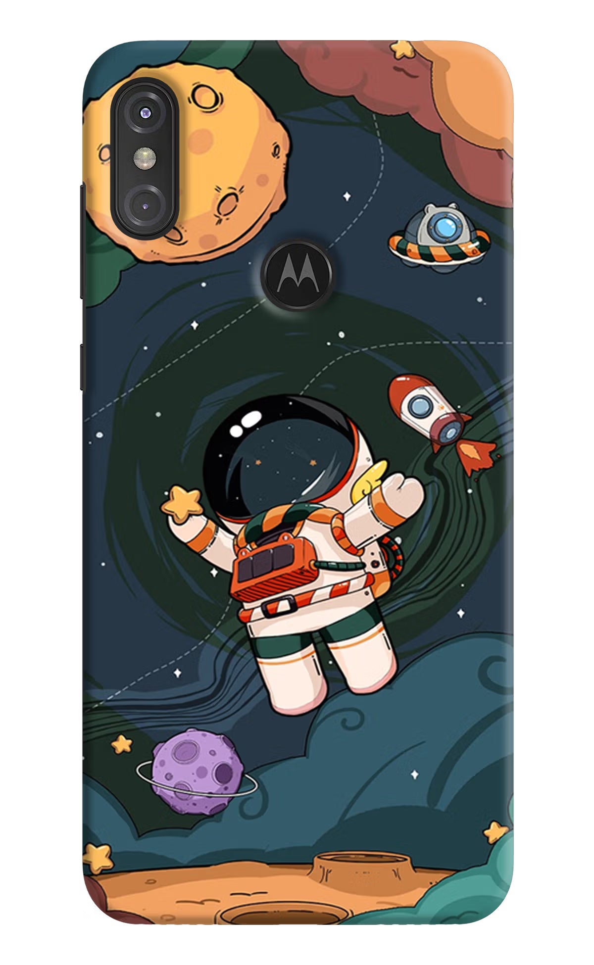 Cartoon Astronaut Moto One Power Hard Case Back Cover by Casekaro