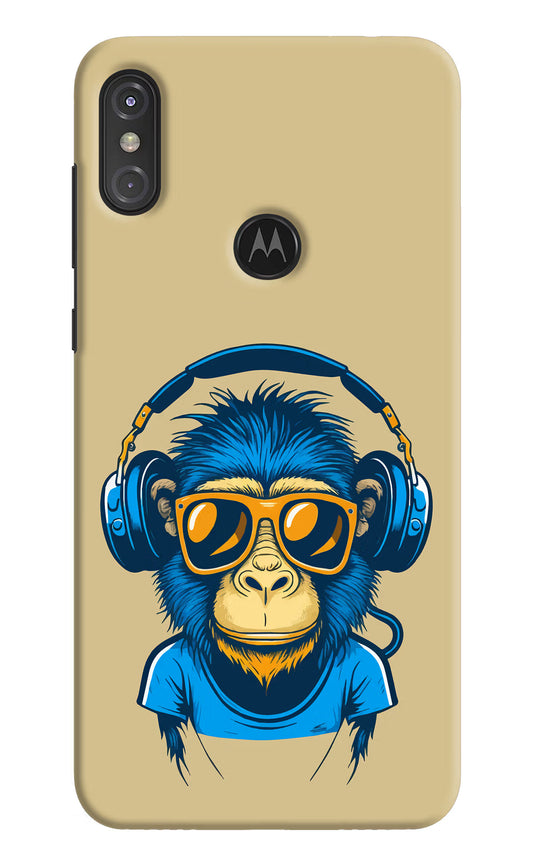 Monkey Headphone Moto One Power Hard Case Back Cover by Casekaro