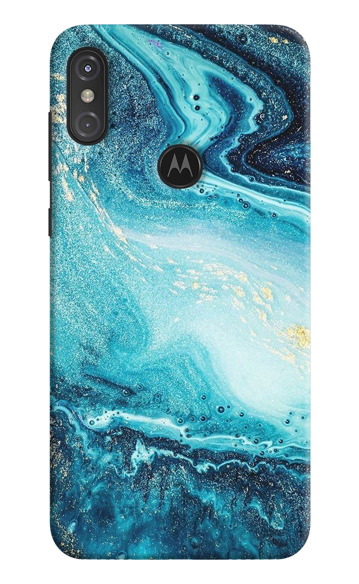 Blue Glitter Marble Moto One Power Back Cover