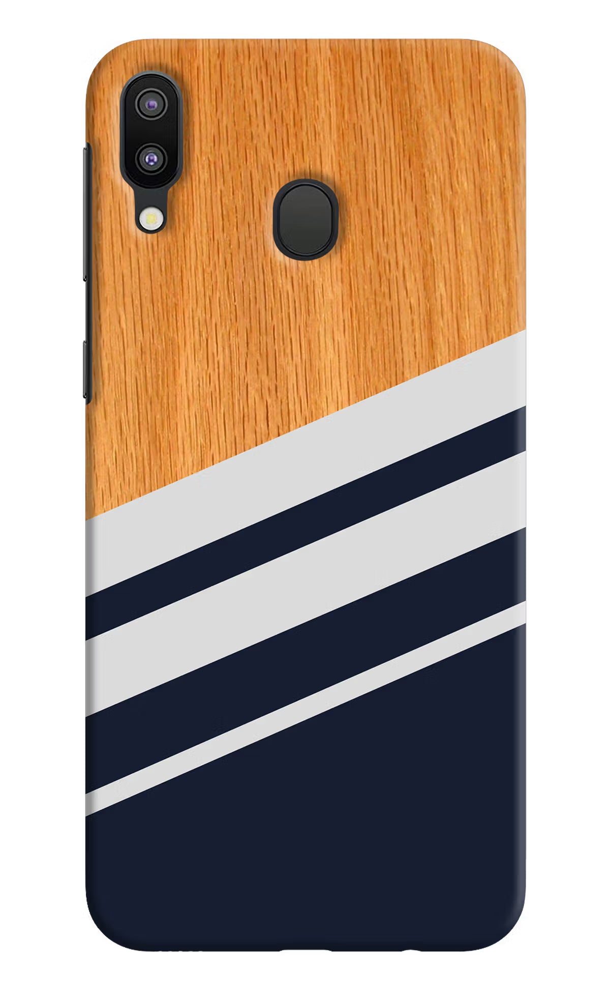 Blue and white wooden Samsung M20 Hard Case Back Cover by Casekaro