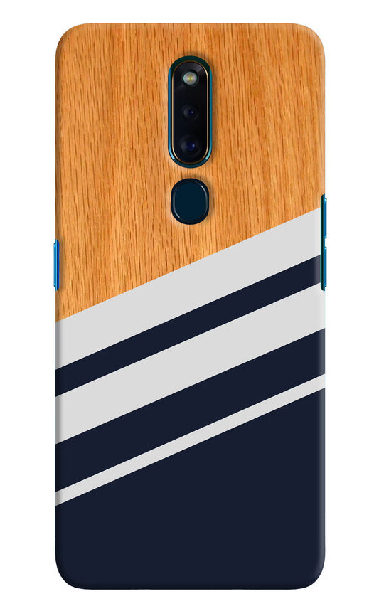 Blue and white wooden Oppo F11 Pro Hard Case Back Cover by Casekaro