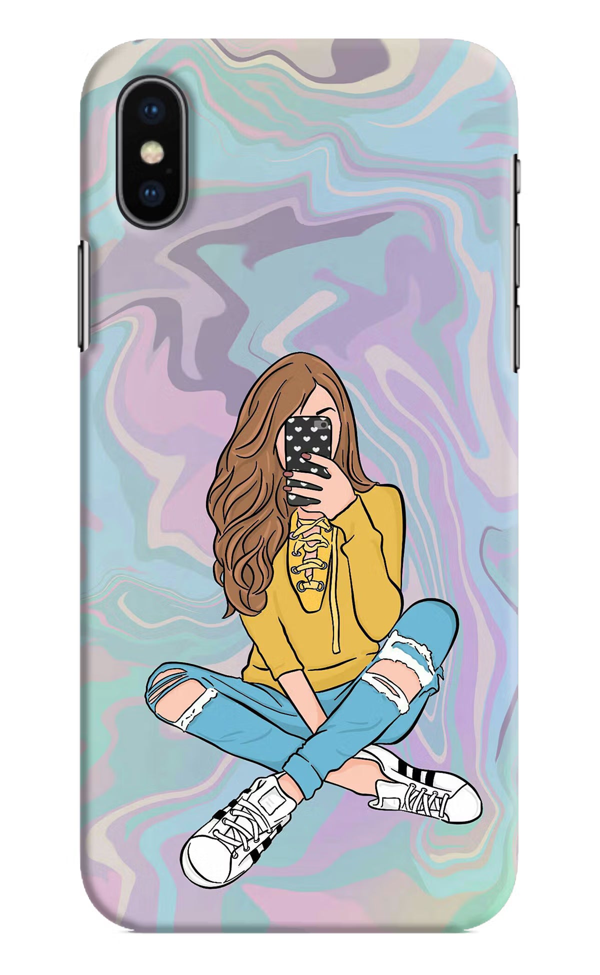 Selfie Girl iPhone XS Hard Case Back Cover by Casekaro