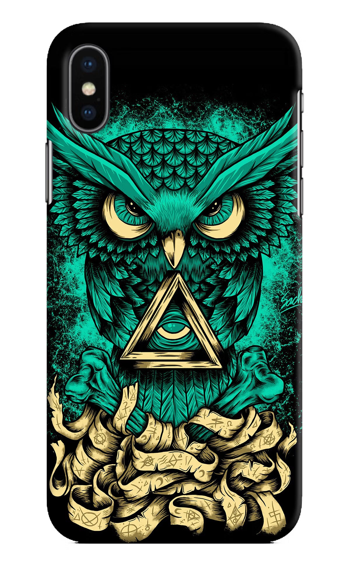Green Owl iPhone XS Hard Case Back Cover by Casekaro