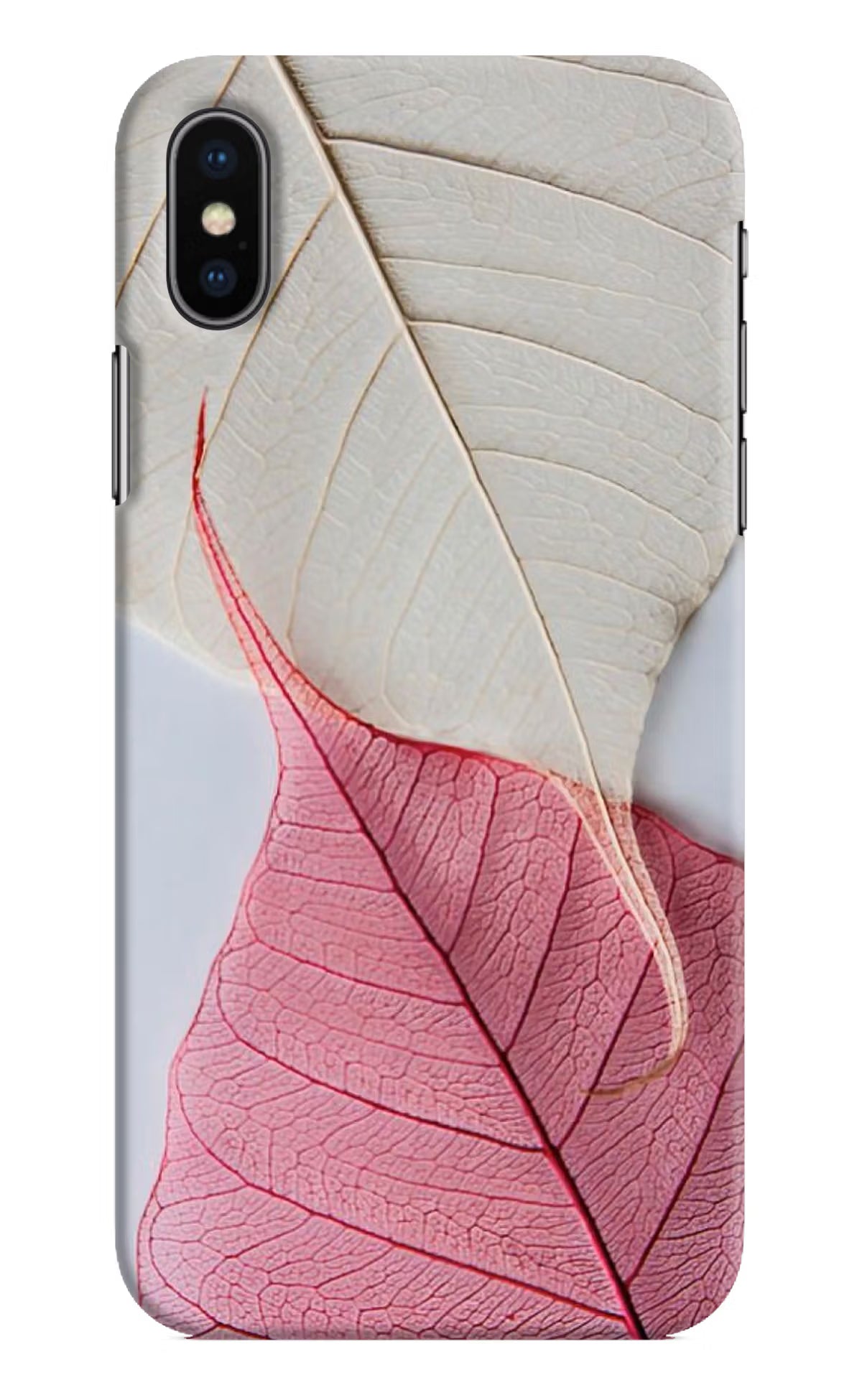 White Pink Leaf iPhone XS Hard Case Back Cover by Casekaro
