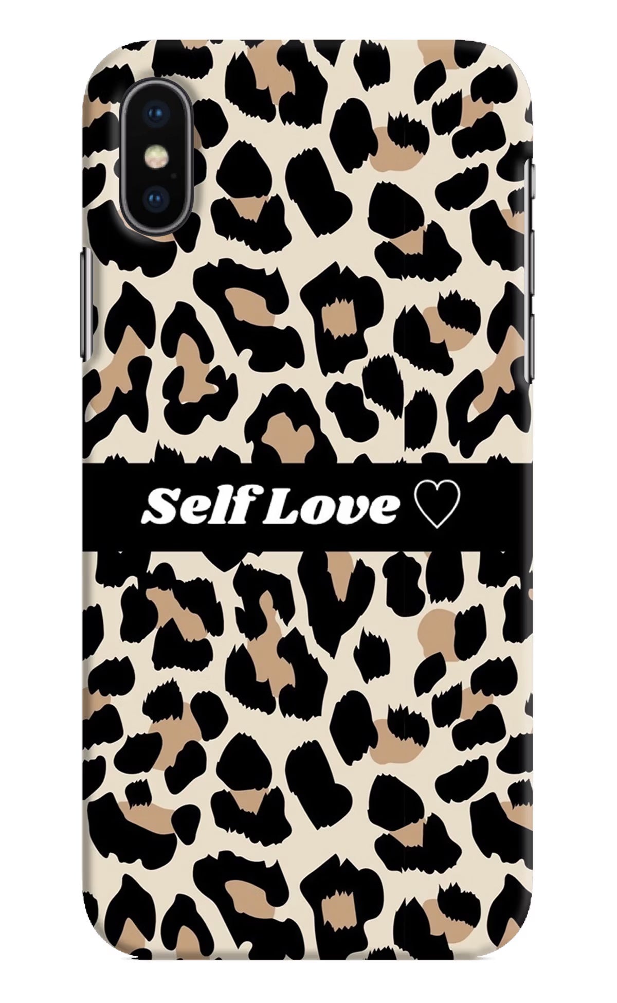 Leopard Print Self Love iPhone XS Hard Case Back Cover by Casekaro