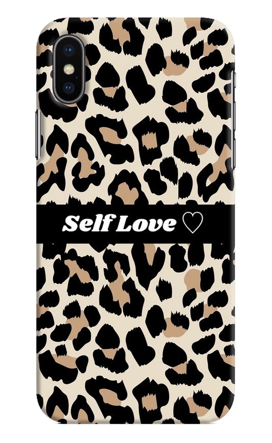 Leopard Print Self Love iPhone XS Hard Case Back Cover by Casekaro