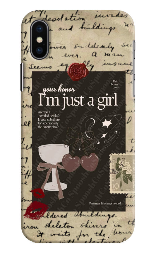 I am just a girl iPhone XS Hard Case Back Cover by Casekaro