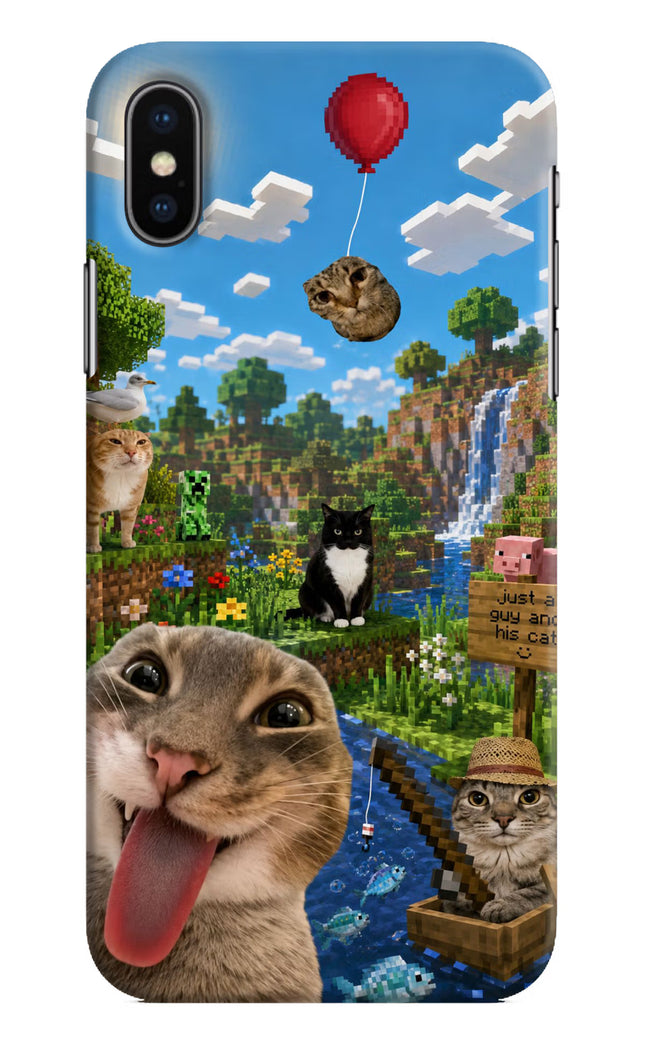Minecraft Cat Chaos iPhone XS Hard Case Back Cover by Casekaro
