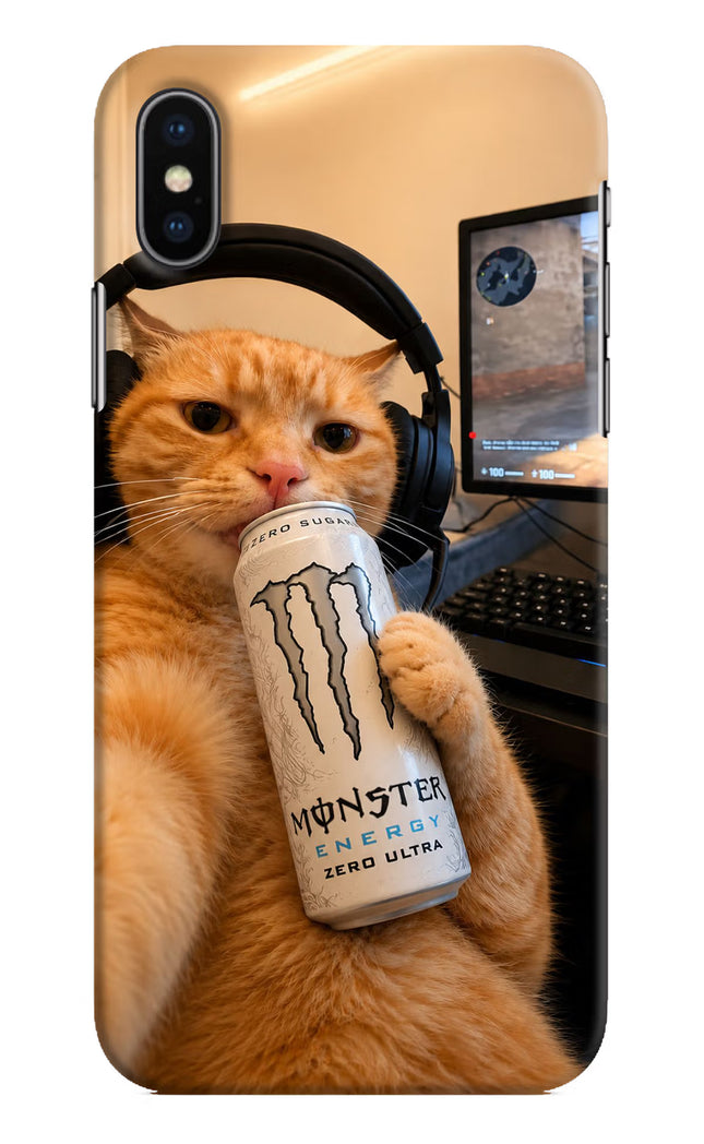 Gamer Cat Energy iPhone XS Hard Case Back Cover by Casekaro