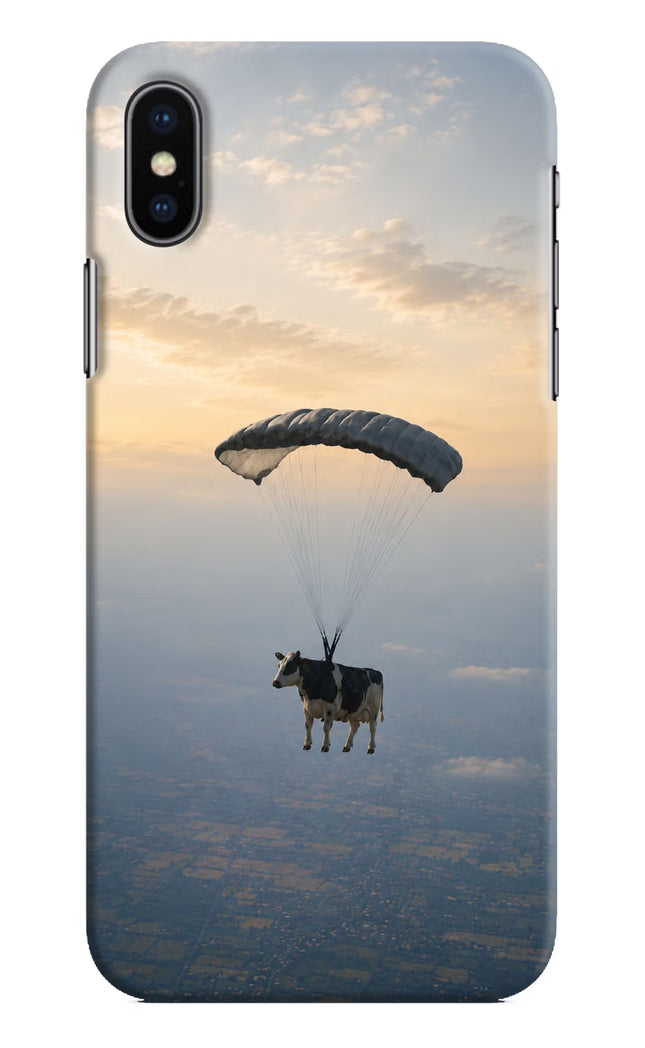 Skydiving Cow iPhone XS Hard Case Back Cover by Casekaro
