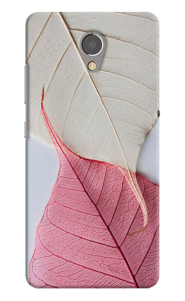 White Pink Leaf Lenovo P2 Hard Case Back Cover by Casekaro