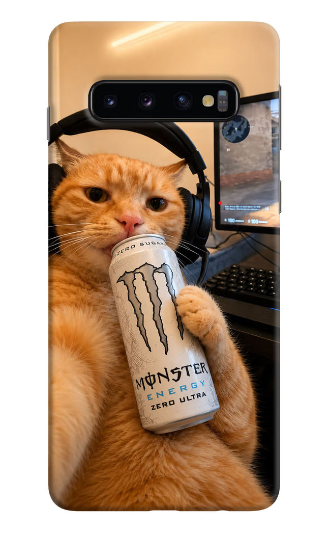 Gamer Cat Energy Samsung S10 Hard Case Back Cover by Casekaro