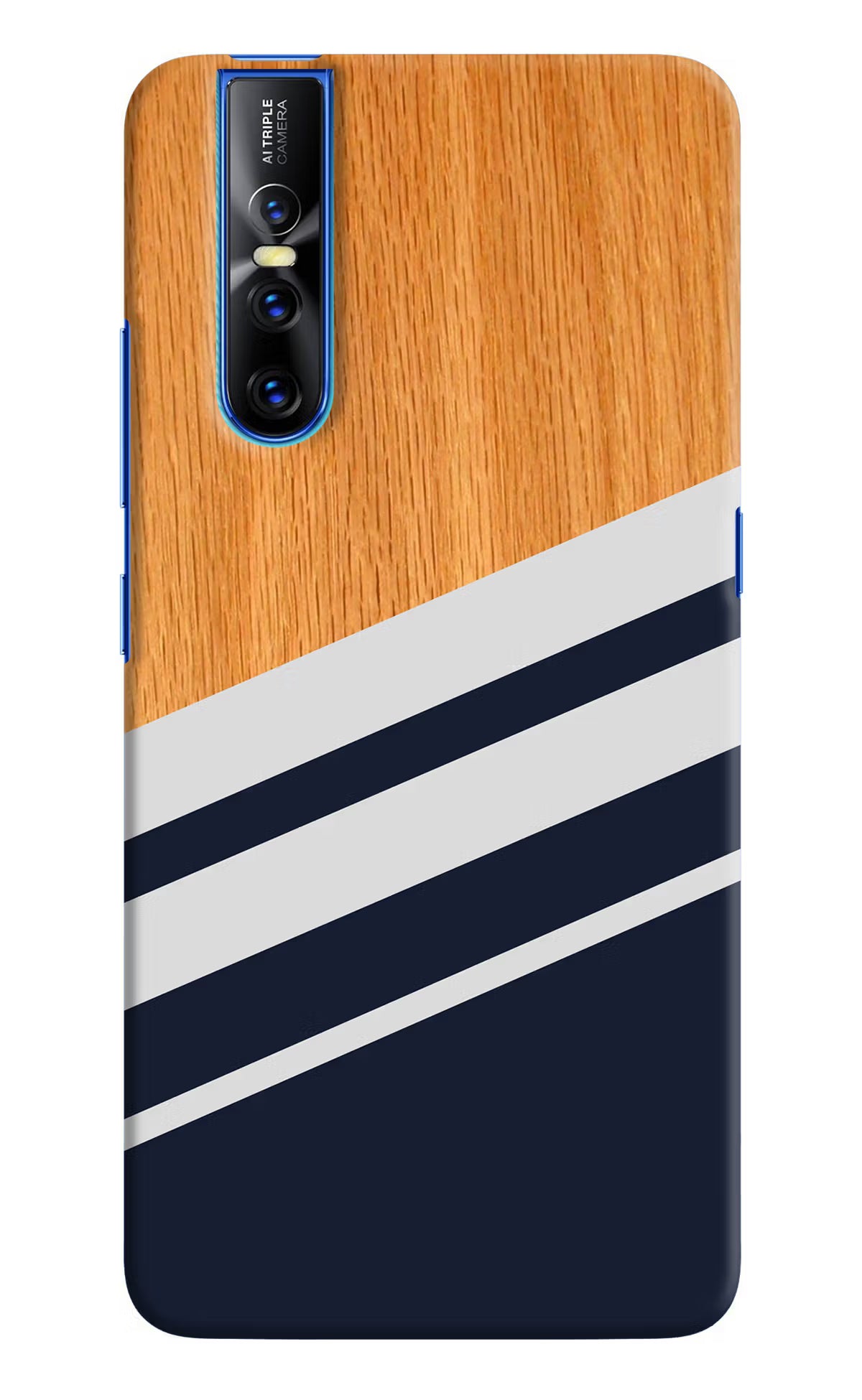 Blue and white wooden Vivo V15 Pro Hard Case Back Cover by Casekaro