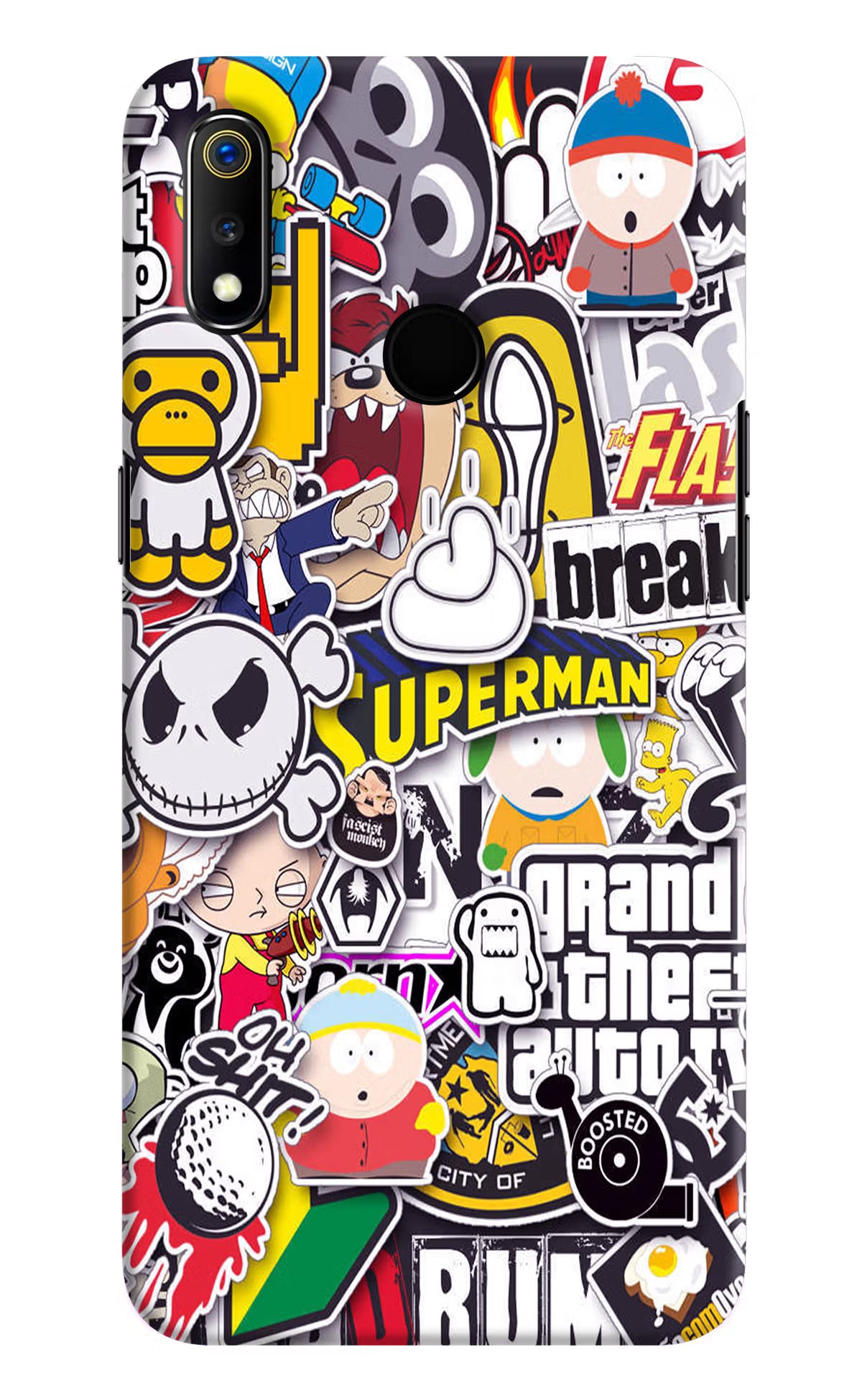 Sticker Bomb Realme 3 Hard Case Back Cover by Casekaro