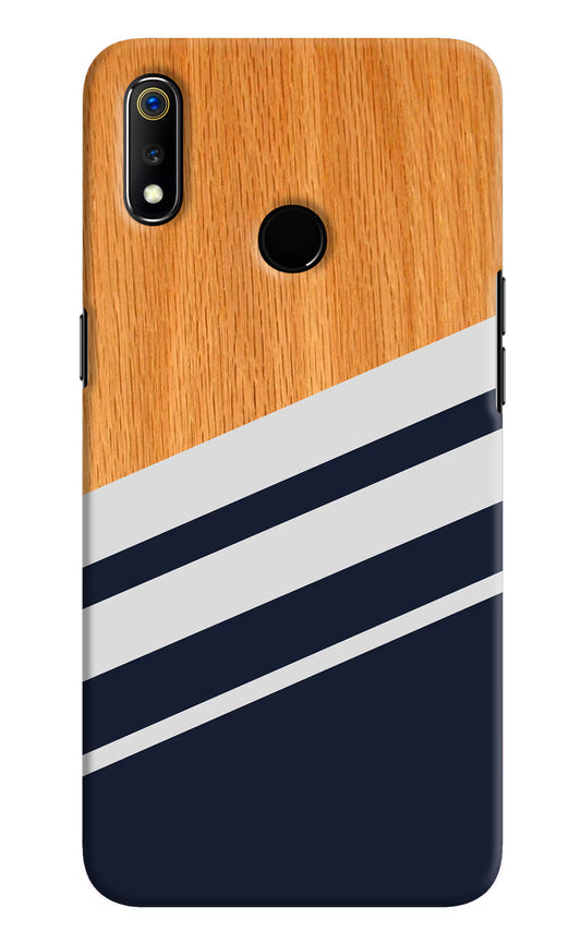 Blue and white wooden Realme 3 Hard Case Back Cover by Casekaro