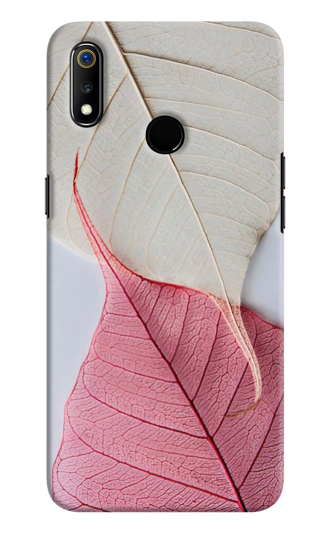 White Pink Leaf Realme 3 Hard Case Back Cover by Casekaro