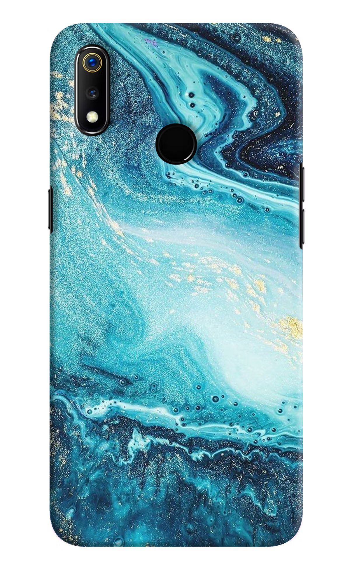 Blue Glitter Marble Realme 3 Hard Case Back Cover by Casekaro
