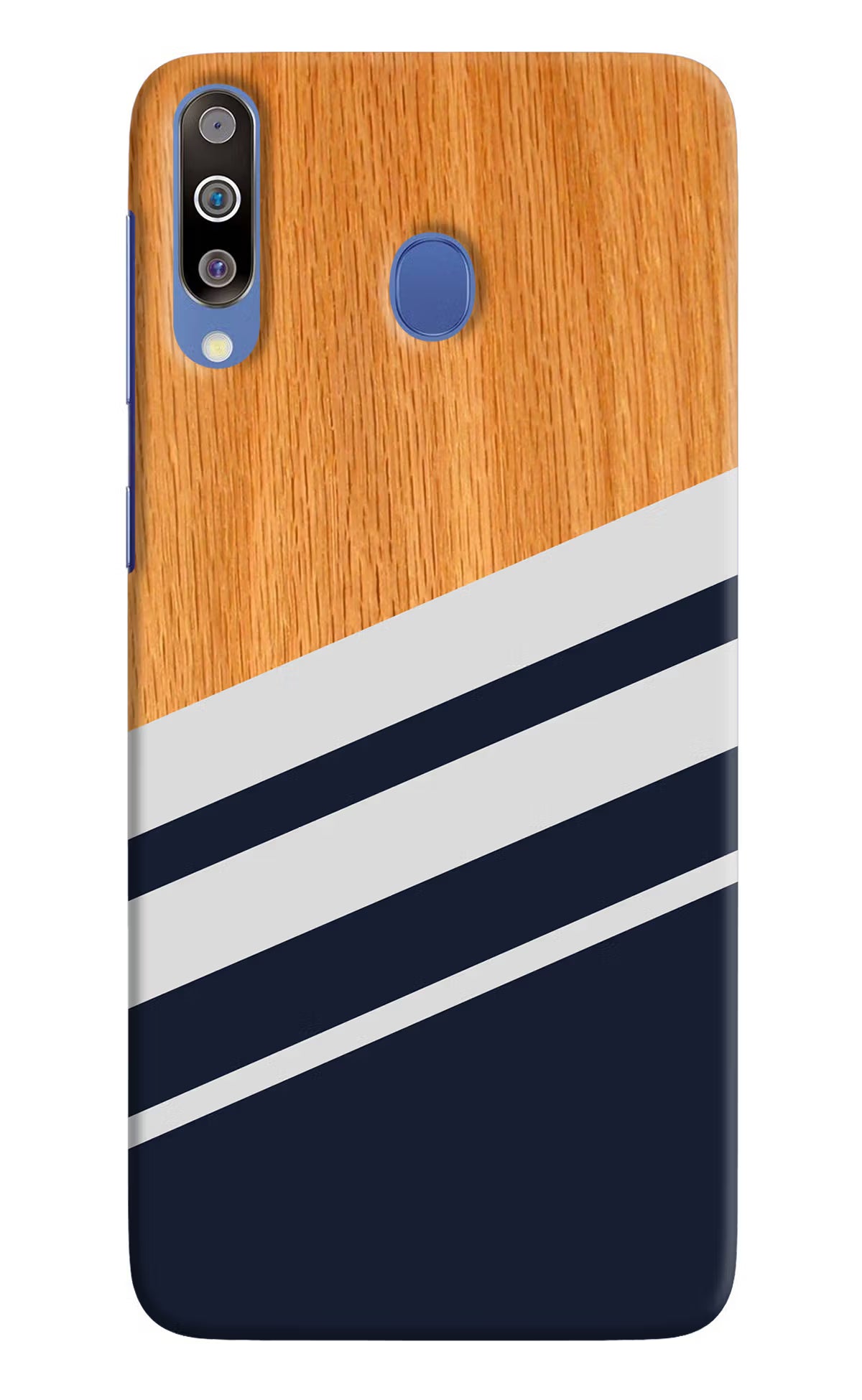 Blue and white wooden Samsung M30/A40s Hard Case Back Cover by Casekaro