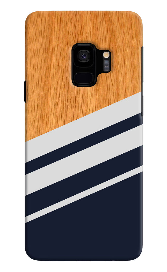 Blue and white wooden Samsung S9 Hard Case Back Cover by Casekaro