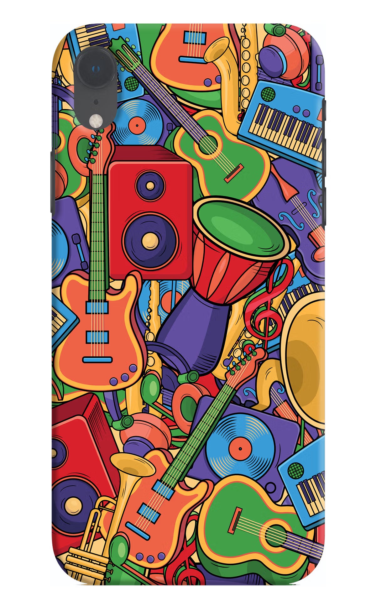 Music Instrument Doodle iPhone XR Hard Case Back Cover by Casekaro