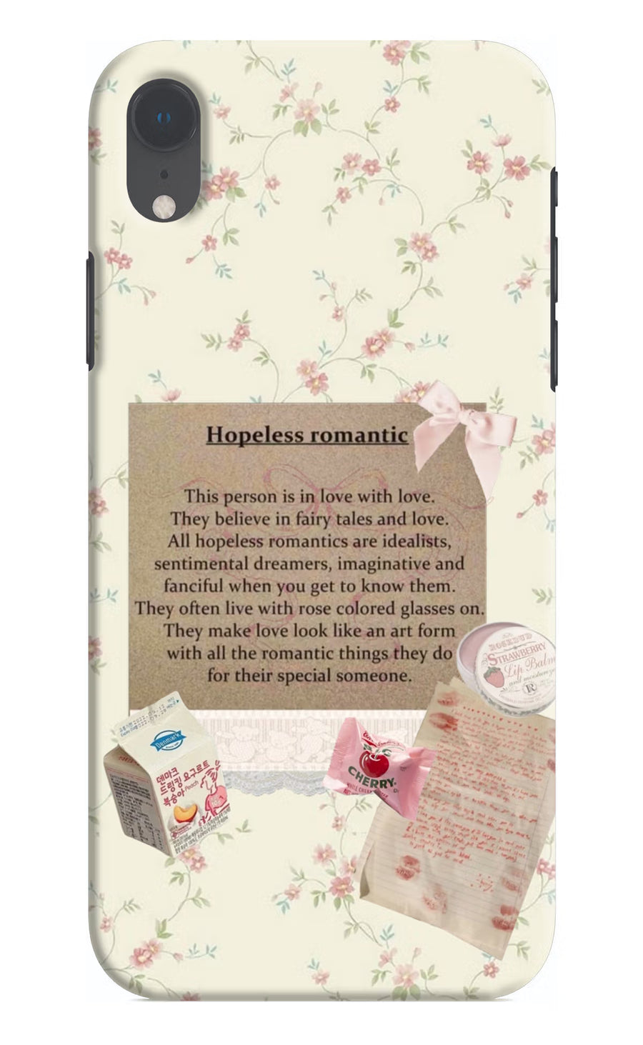 Hopeless Romantic iPhone XR Back Cover, Hard case
