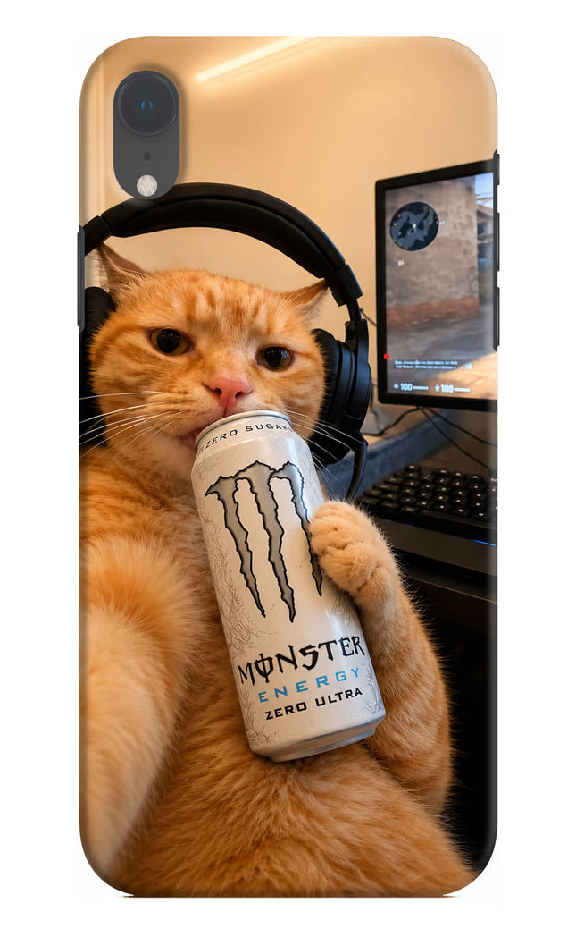 Gamer Cat Energy iPhone XR Hard Case Back Cover by Casekaro