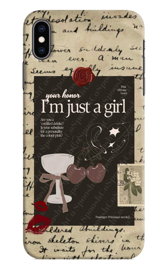 I am just a girl iPhone XS Max Hard Case Back Cover by Casekaro