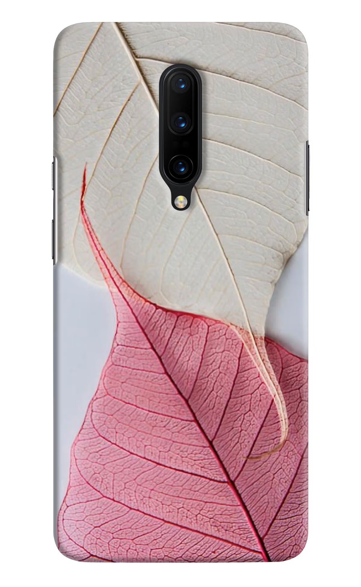 White Pink Leaf Oneplus 7 Pro Hard Case Back Cover by Casekaro