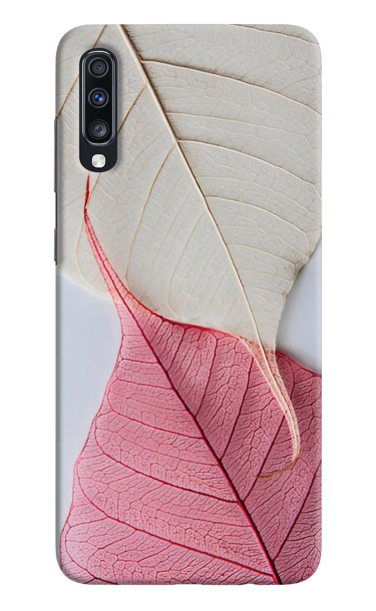 White Pink Leaf Samsung A70 Hard Case Back Cover by Casekaro