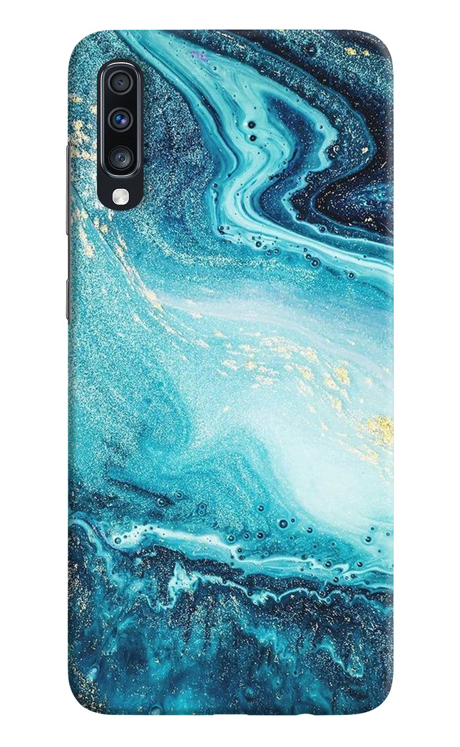 Blue Glitter Marble Samsung A70 Hard Case Back Cover by Casekaro