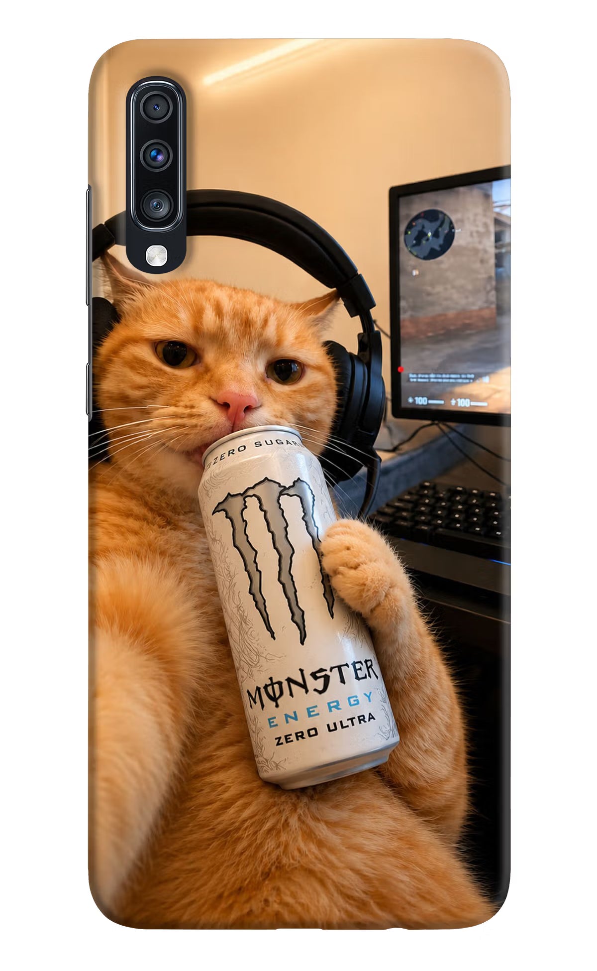 Gamer Cat Energy Samsung A70 Back Cover
