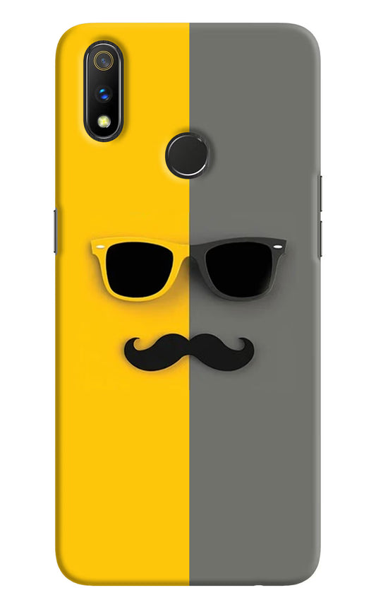 Sunglasses with Mustache Realme 3 Pro Hard Case Back Cover by Casekaro