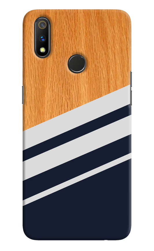 Blue and white wooden Realme 3 Pro Hard Case Back Cover by Casekaro
