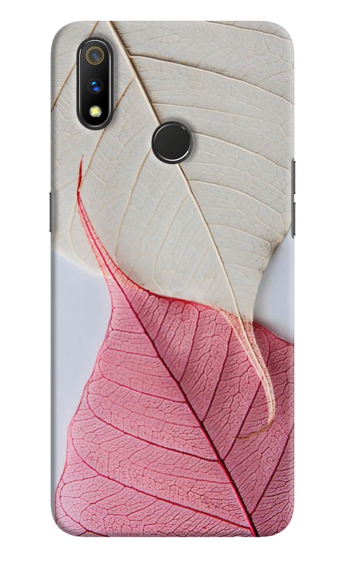 White Pink Leaf Realme 3 Pro Hard Case Back Cover by Casekaro