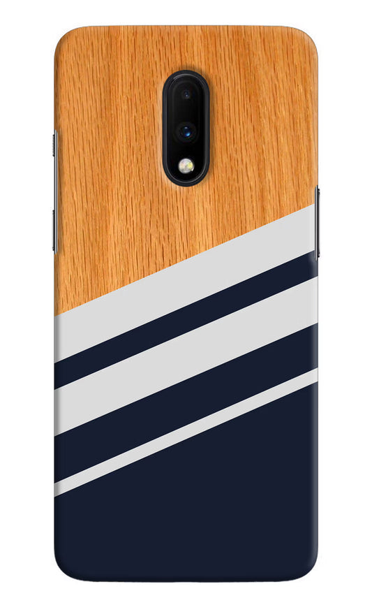 Blue and white wooden Oneplus 7 Hard Case Back Cover by Casekaro