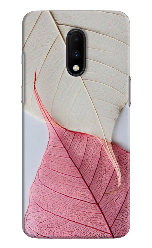 White Pink Leaf Oneplus 7 Hard Case Back Cover by Casekaro