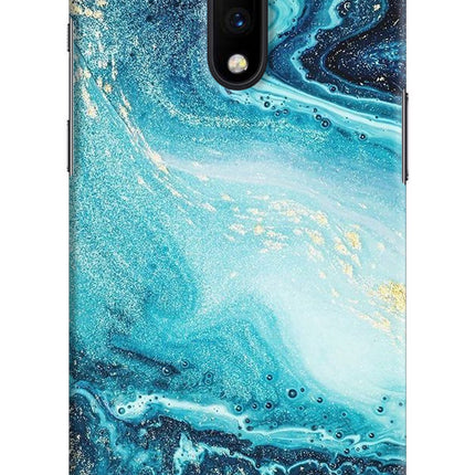 Blue Glitter Marble Oneplus 7 Hard Case Back Cover by Casekaro