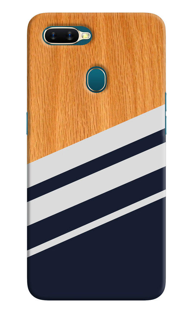 Blue and white wooden Oppo A7/A5s/A12 Hard Case Back Cover by Casekaro