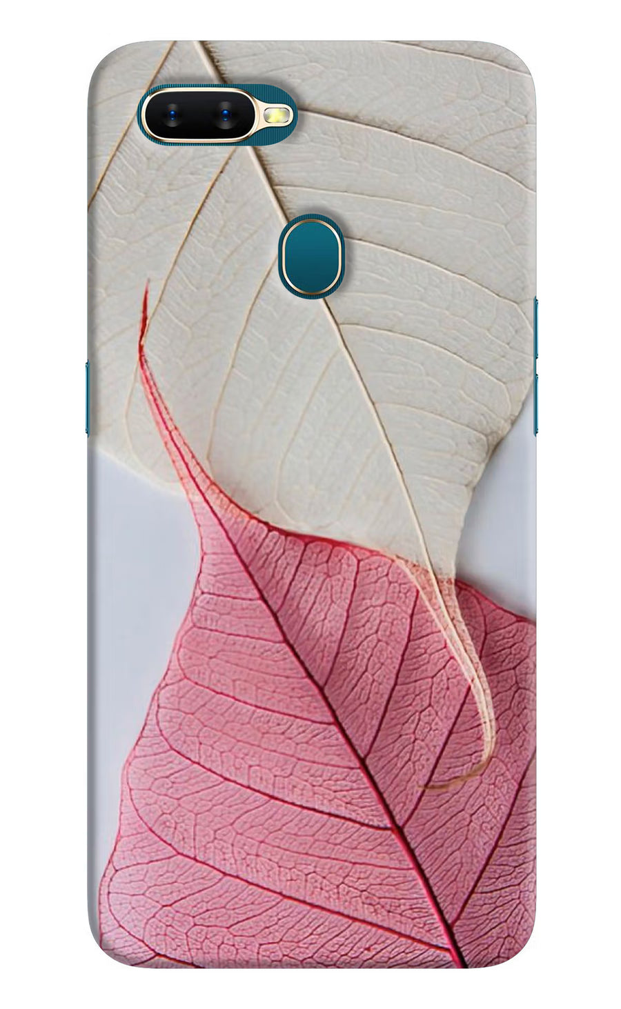 White Pink Leaf Oppo A7/A5s/A12 Back Cover, Hard case