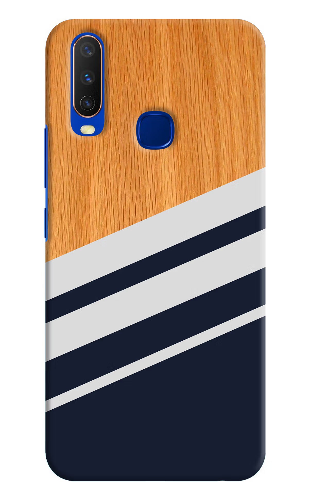 Blue and white wooden Vivo Y15/Y17 Hard Case Back Cover by Casekaro