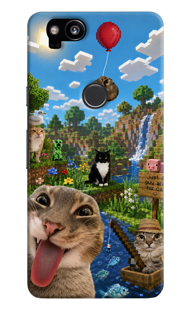 Minecraft Cat Chaos Google Pixel 2 Hard Case Back Cover by Casekaro