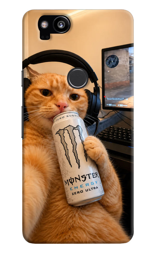 Gamer Cat Energy Google Pixel 2 Hard Case Back Cover by Casekaro