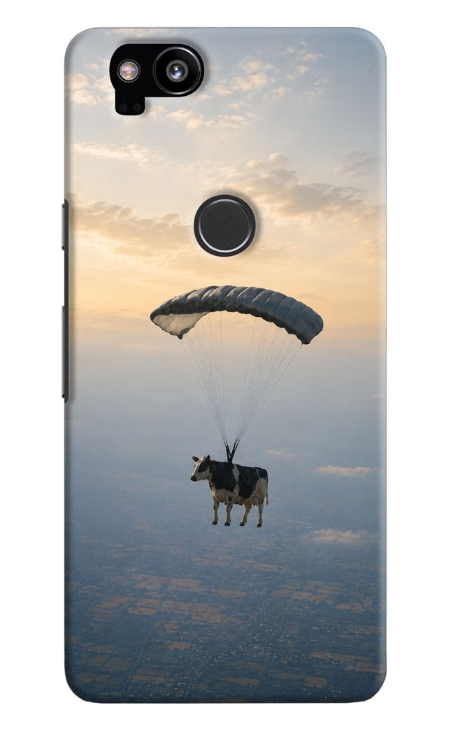 Skydiving Cow Google Pixel 2 Hard Case Back Cover by Casekaro