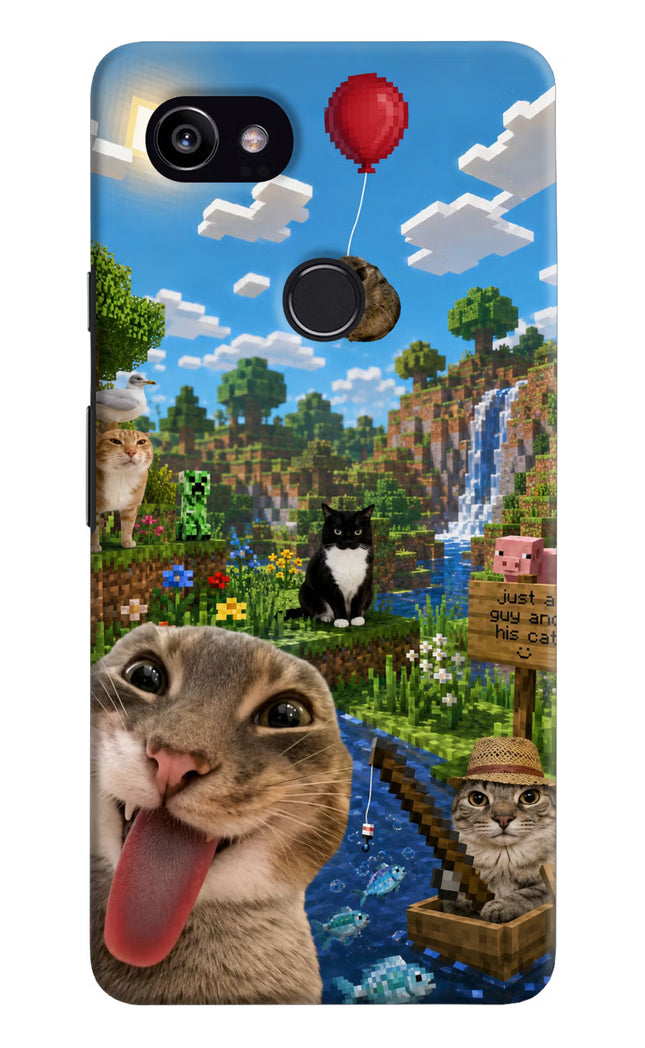 Minecraft Cat Chaos Google Pixel 2 XL Hard Case Back Cover by Casekaro
