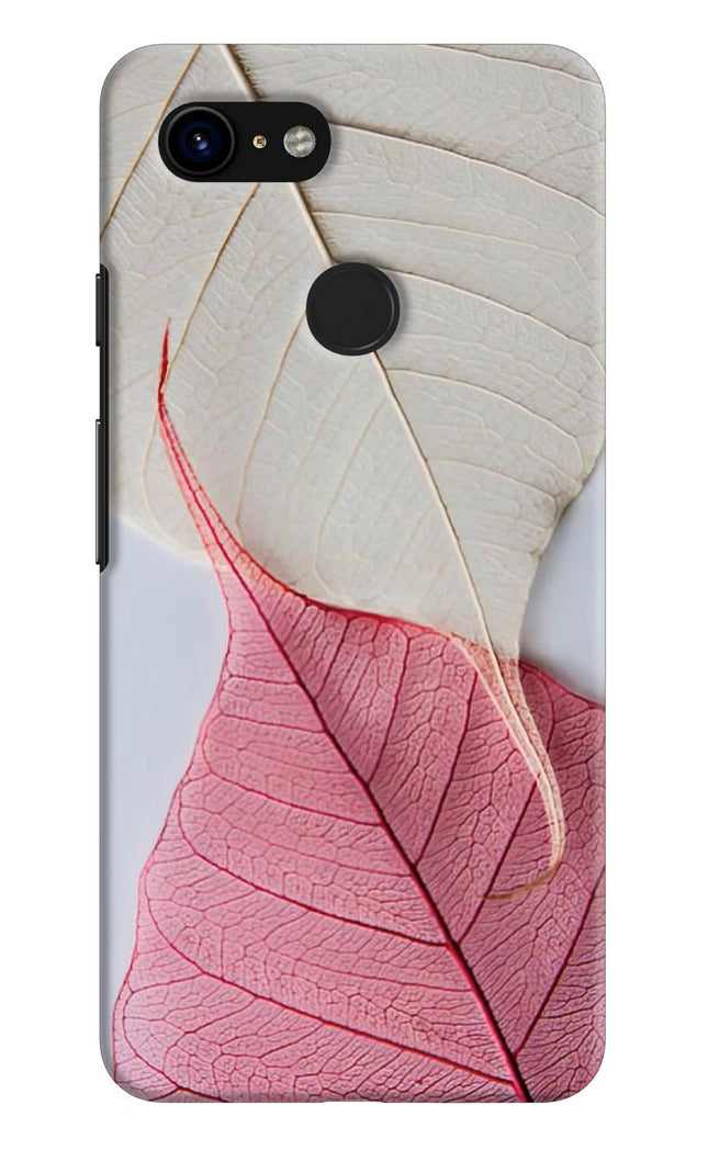 White Pink Leaf Google Pixel 3 Hard Case Back Cover by Casekaro