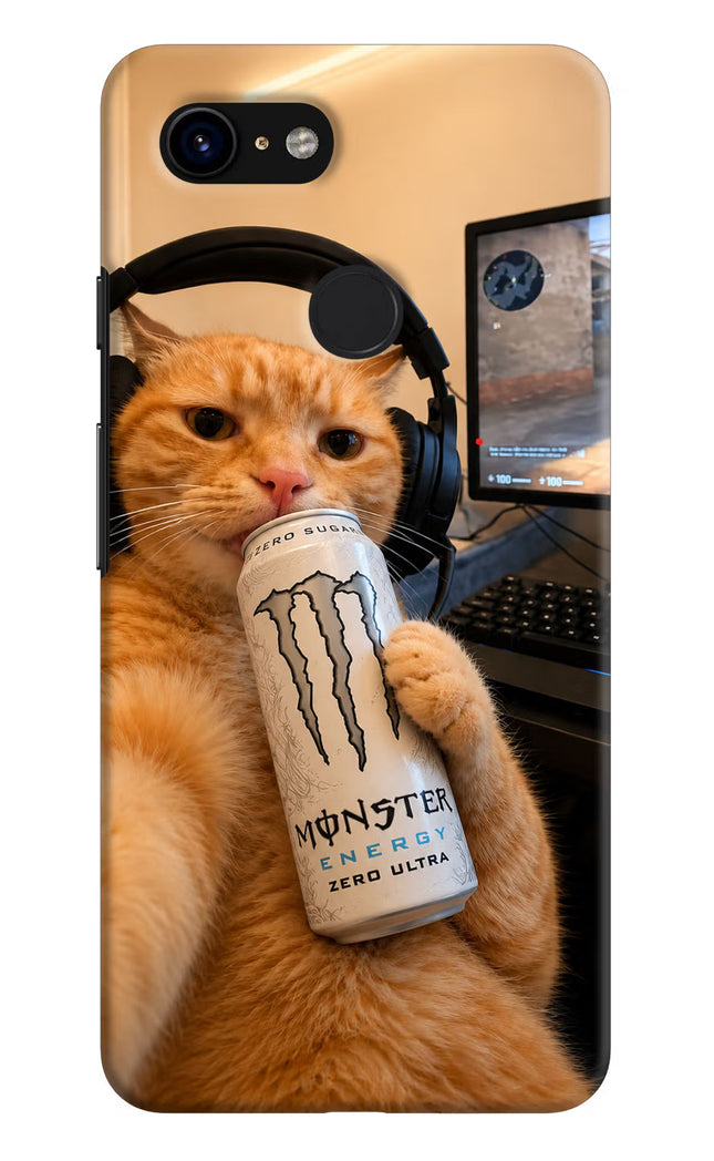 Gamer Cat Energy Google Pixel 3 Hard Case Back Cover by Casekaro